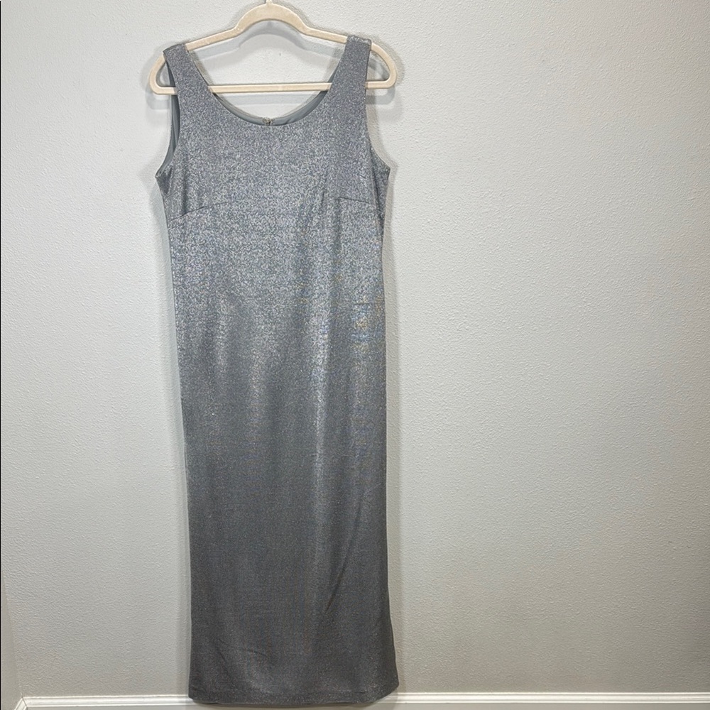 Alex Evenings vintage silver shimmery Gray Sleeveless Sheath midi Dress